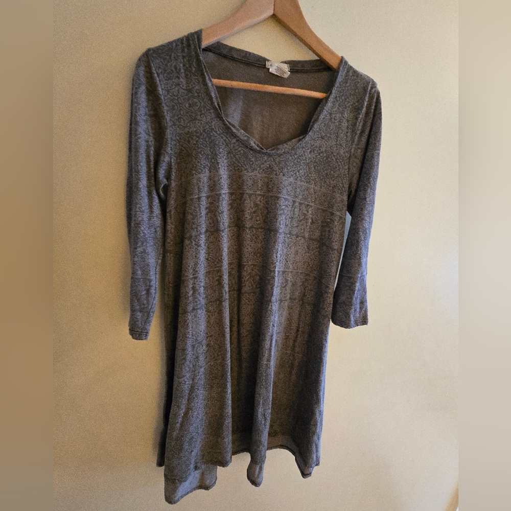 Gray Patterned Long Sleeve Dress